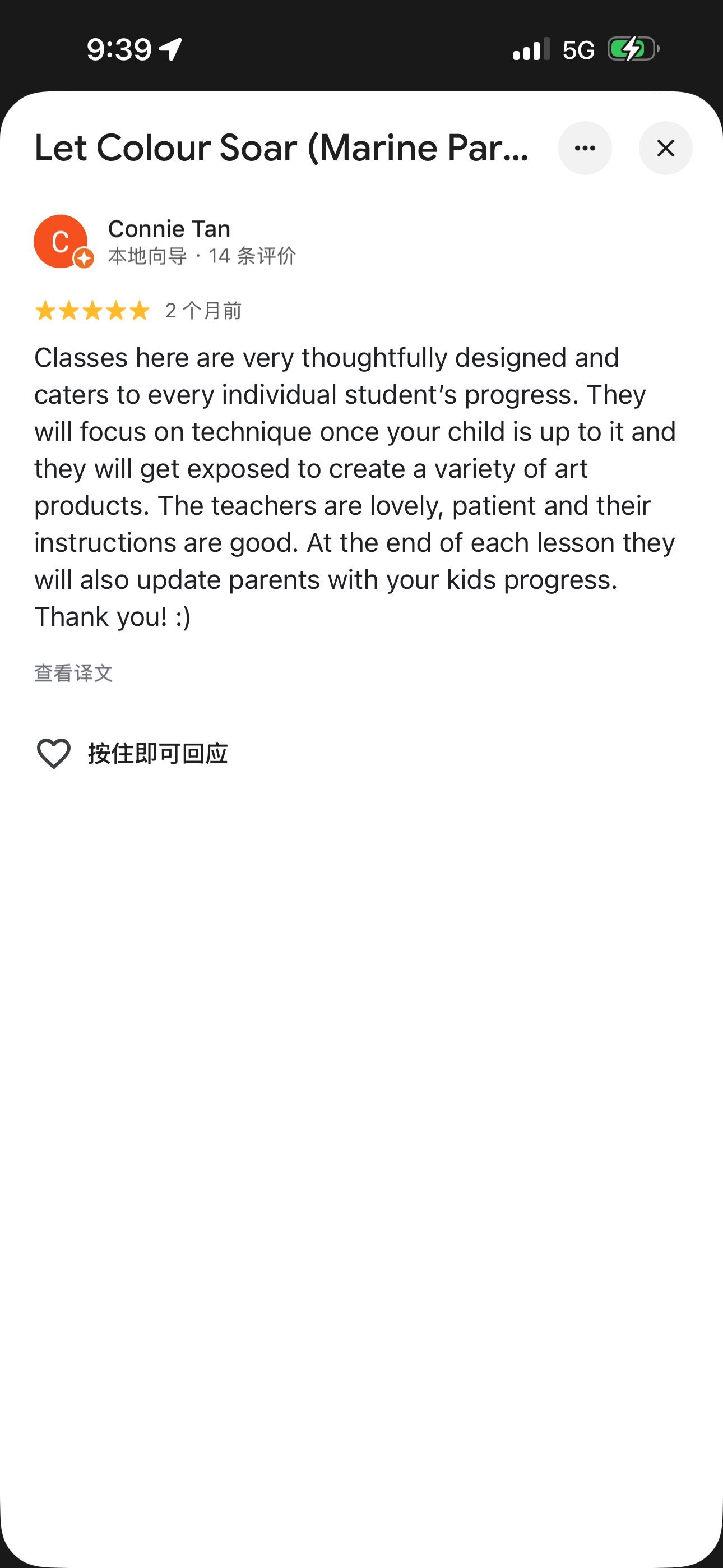 Connie Tan original Google review preview