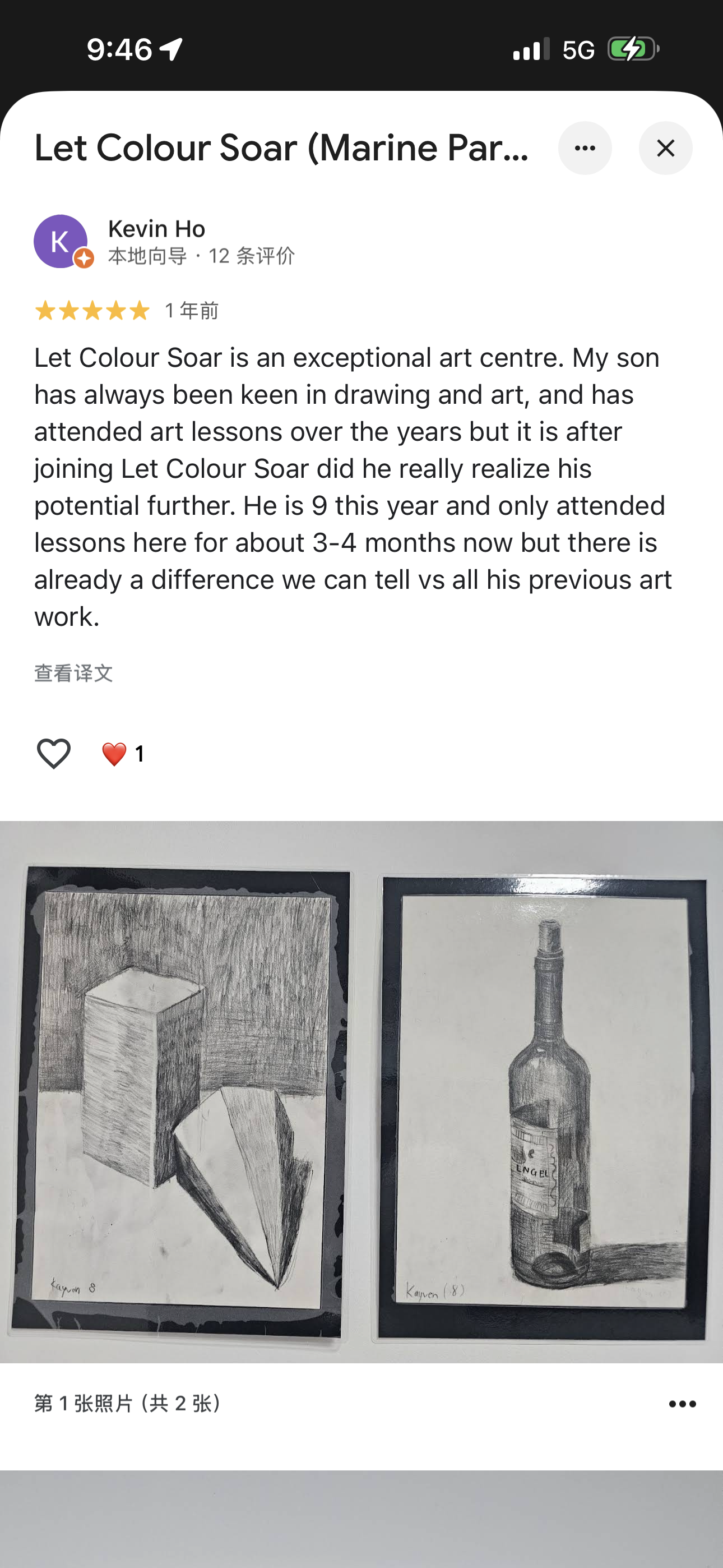 Kevin Ho original Google review preview